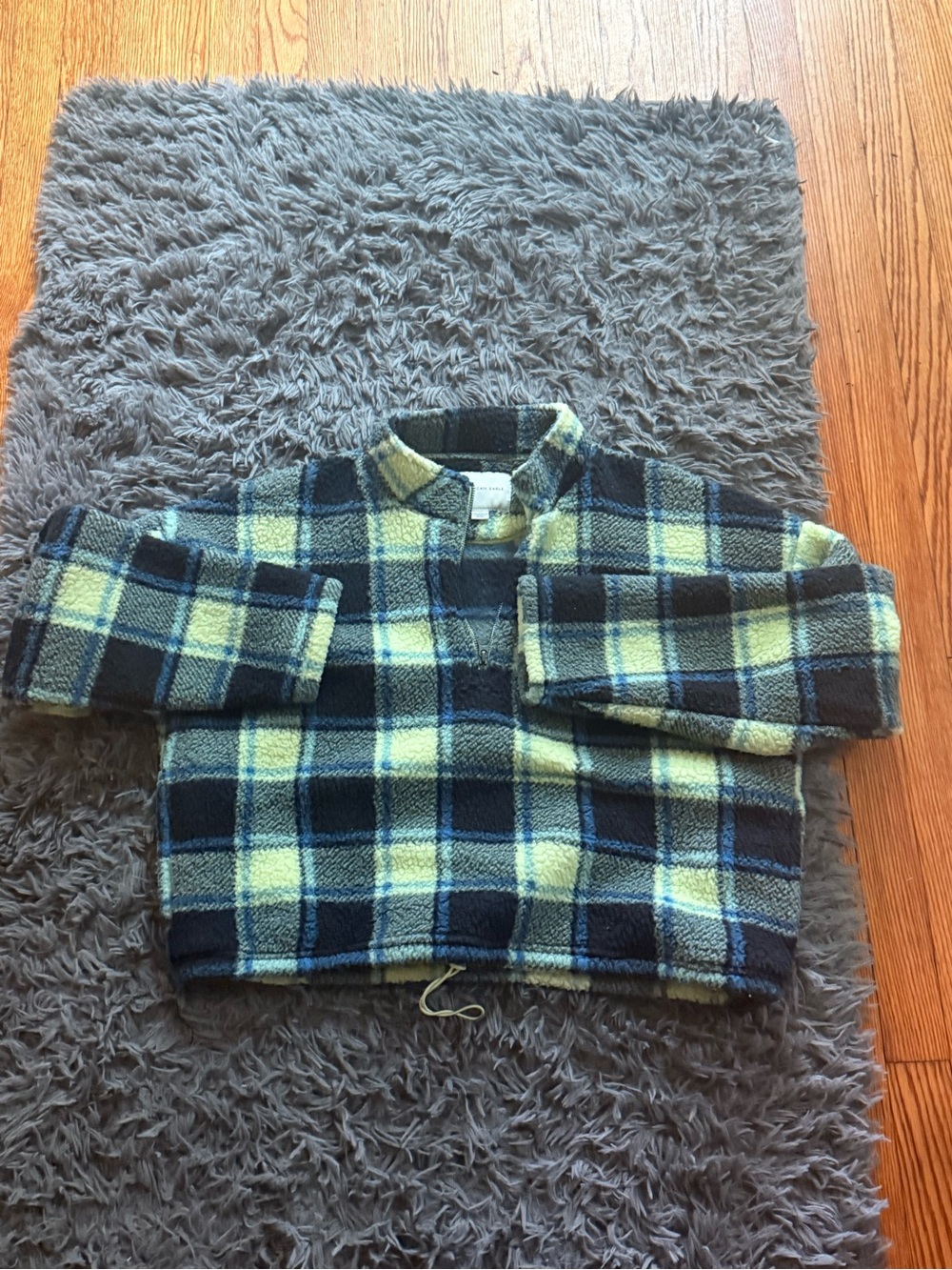 Plaid Fleece Pullover Shirt Jacket - Blue & Green